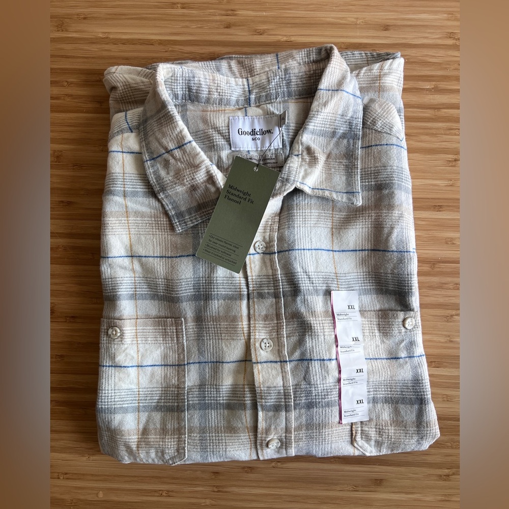 Goodfellow & Co Cream and Blue Plaid Shirt